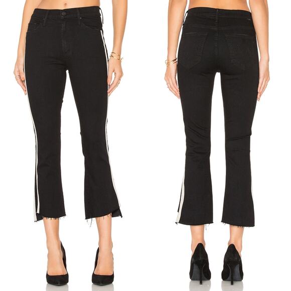 Mother Insider Crop Step Fray Jean in Guilty Racer Stripe Size 25 Black Bootcut - Picture 2 of 16